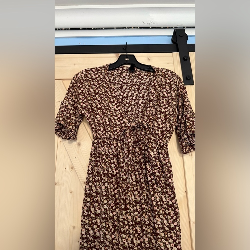 LunaChix Floral Tie-Front Maxi Dress - Boho Short Ruffle Sleeve - XS - Picture 10 of 13